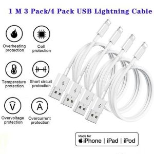 2.4A 12W Foldable Charging Plug for iPhone USB A to Lightning Cable 3ft 2/3/4Pack Fast charging cable for iPad iPod