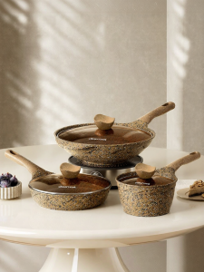 AMERCOOK | Granite Titanium Non-Stick Cookware Set 3pc
