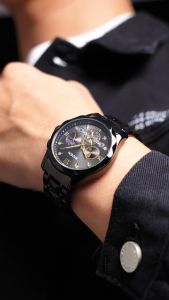 BIDEN Jam Tangan Pria Multifungsi Bercahaya Kasual Mode Anti Air Tali Stainless Steel Jam Tangan Cowok