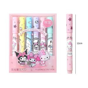 Sanrio | Sanrio 6PCS Highlighter Pens Set Kuromi My Melody Cinnamoroll Hello Kitty Kawaii Fluorescent Markers for School Office