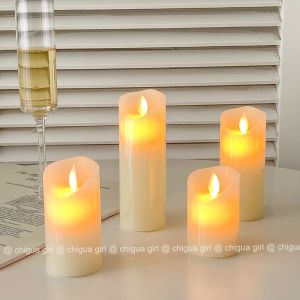 เทียน LED จำลองพร้อมไฟฟ้าสีเทาที่สับสนสำหรับตกแต่งบรรยากาศ เครื่องประดับตกแต่งสำหรับการถ่ายภาพ เทียนไม่มีควันสำหรับงานเลี้ยงอาหารเย็น