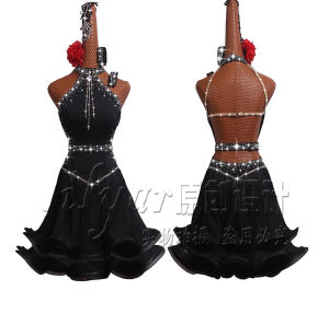 Lilyar Latin Dance Competition Costume New Performance Skirt Chinese Style Dynamic Fishbone Hem Black High End Womens Fashion