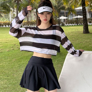 Womens Two-Piece Swimsuit Set Conservative Student Cover-Up Sunscreen with Chest Pad Hot Spring Bathing Suit Summer New Arrival