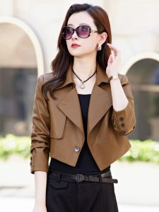 Stylish Short PU Leather Biker Jacket Womens Spring Autumn New Fashion Small Size Elegant Versatile Commute Style Long Sleeve