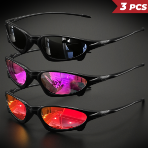 3PCS Futuristic Small Frame Colorful Sports Sunglasses - Wraparound Fit UV400 for Cycling Fishing & Travel