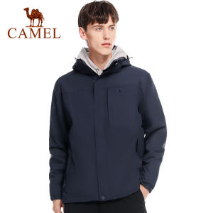 Camel Outdoor Mens Waterproof Hiking Jacket Male 3-in-1 Detachable Plus Velvet Thick Coat