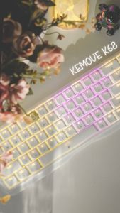 KEMOVE K68 Wireless Mechanical Gaming Keyboard Triple Mode 2.4G/BT5.1/USB-C 60% Keyboard 68 Keys Hot Swappable Gateron Red Switches with Romantic RGB Backlit/Lighting Strip 3000mAh Battery