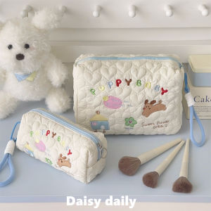 Cute Illustration Embroidery Portable Travel Cosmetic Bag Womens Small Size Makeup Storage Bag High Aesthetic Wash Bag
