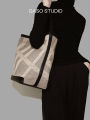 [Guangxia Gaso] Canvas Stitching Leather Tote Bag Female Large-Capacity Bucket Bag Fancy Double-Sided Color Collision Design. 