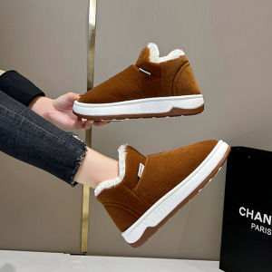 รองเท้าบู๊ตสกีผ้าขนแกะหนาสำหรับฤดูหนาวในร่มสำหรับผู้ชายและผู้หญิง พื้นยางกันลื่น สวมใส่สบาย รองเท้าบู๊ตสกีแบบสวมสบาย