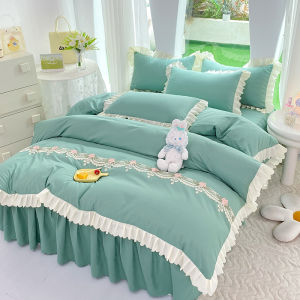 ผ้าปักลายสไตล์เจ้าหญิงผ้าปูที่นอนผ้าคลุมผ้านวมเป็นมิตรเซ็ตปลอกหมอนลูกไม้ในบ้านผ้าคลุมผ้านวมผ้านวมคลุมเตียงผ้าคลุมเตียงผ้านวมคลุมผ้านวมผ้านวมคลุมเตียงขนาดควีนไซส์3/4ชิ้น