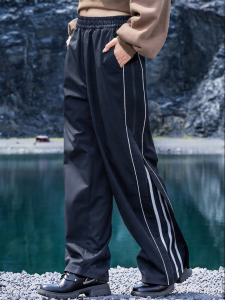 AOGZ | AOGZ Outdoor Casual Pants Mens Spring Summer Trendy Thin Side Loose Chain Pattern Wide Leg Pants Workwear Trousers Polyester Fiber