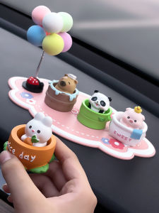 Creative Cartoon Pig Car Decorations Cute Bunny Car Interior Accessories Waving Piggy Bank round Shape Carriage Ornaments