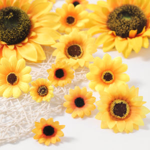 ดอกไม้ปลอมสำหรับตกแต่งบ้านกำแพงดอกไม้ปาร์ตี้งานแต่งงานหัวดอกไม้ปลอมดอกทานตะวันงานประดิษฐ์พวงดอกไม้ประดับศีรษะงานฝีมือตกแต่งของขวัญดอกไม้เทียมหัว