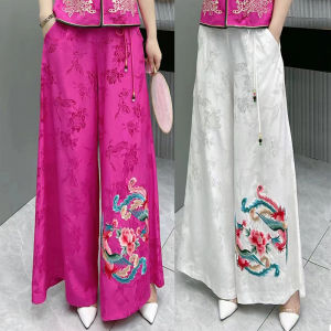Joso Cao Chất Lượng nữ lớn Của Mùa Hè Trọng Lượng Nhẹ Lỏng Thêu Quần phong cách dân tộc Thắt lưng co giãn Thêu Quần quần ống rộng Của Phụ Nữ Trung Quốc Thêu Quần