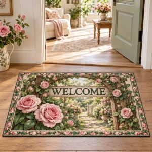 VIKAMA Natural Fiber Greeting Lemon Fruit Blossom Foliage Entry Rug Summer Skid Resistant Entryway Mat Botanical Decor Soft Cozy
