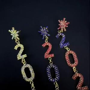 Shiny Crystal 2027 Number Dangle Earrings Heart Star Pendant Drop Dangle Earrings New Year Eve Party Accessories For Women Gift