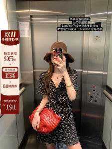 ชุดเดรสผ้าชีฟองลายจุดสไตล์ฝรั่งเศสโรแมนติก แขนสั้น กระโปรงทรงเอ ทรงเข้ารูป สำหรับผู้หญิง ชุดทำงาน ฤดูใบไม้ผลิ 2025