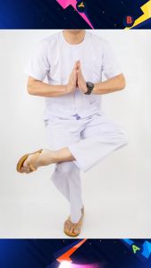 [ฟรีผ้าด้ายดิบ]ชุดขาวธรรมะชุดเข้าวัด ยี่ห้อรัตนาภรณ์ ผ้าโทเร งานไทย แถม 1 ผ้าปูนั่งสมาธิ 90x90 cm