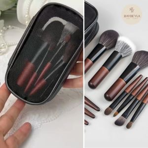 BAYBEYLA เบย์เบย์ล่า แปรงแต่งหน้าพกพาขนสัตว์ขนาดมินิ 12 ชิ้น (แถมกระเป๋าแปรง)