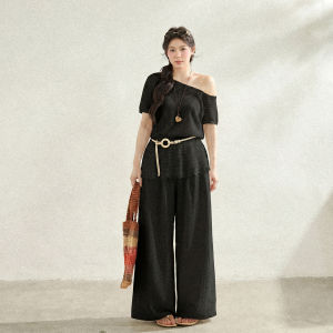 ZHANGDAREN | Bộ Quần Áo Dáng Rộng cho Phụ Nữ Plus Size Áo Trắng Kiểu Dễ Thương Vai Trống