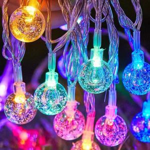 1.5-10m LED Crystal Ball Garland String ไฟตกแต่งในร่มวันหยุดคริสต์มาสโคมไฟ 10/20/40/80 ไฟ LED Fairy แบตเตอรี่ดําเนินการ