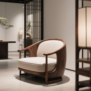 New Chinese Style Wooden Fabric Sofa Chair Living Room Simple Zen Single Chair Casual Chair Black Walnut Solid Wood Sofa