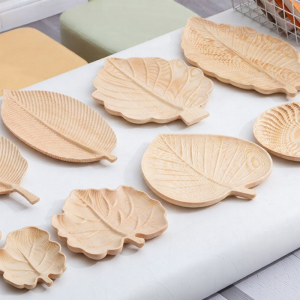 Wooden Snack Plate with Leaf Design