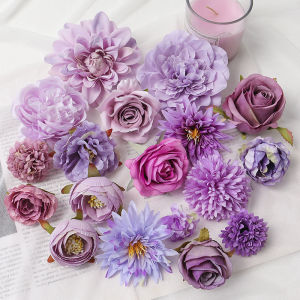 Purple Artificial Flowers Head For Wedding Decoration Fake Flower Home Decor Birthday Party DIY Bouquet Garland Gift Accessories