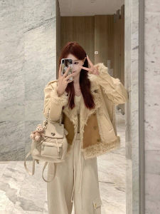Fur Integrated Patchwork Lamb Fur Short Coat Womens Design Fancy Niche Style Velvet Jacket Motorcycle Clothing Winter