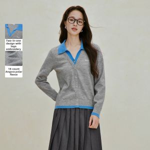 INMAN | V-Neck Embroidery Knit Polo Style Sweater