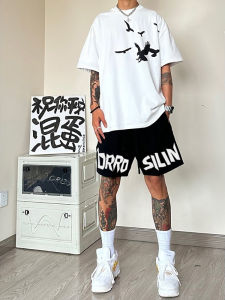 American Style Basketball Shorts Mens Summer Loose Fit Casual Drawstring Corduroy Youth Popular Loose Leggings Five-Quarter Length