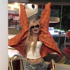 Áo Sơ Mi Kẻ Caro Nữ Dáng Rộng Dài Tay Chống Nắng Phong Cách Retro Mỹ Mùa Xuân Hè Thường Ngày Thoải Mái Thoáng Khí