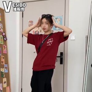 Mens Classic Simple Letter Round Neck Short Sleeve T-shirt Student Couple Loose Casual Retro Versatile Tee Female Summer New Tee Street Half-sleeve Couple Top