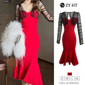 ZYHT （ล้างสต๊อก ใช้คูปอง299บาทขึ้นไป）เดรสผู้หญิง เดรสสีแดง เดรสหางปลา เดรสรัดรูป เดรสไปงานแต่ง เดรสออกงาน เดรสทำงาน เดรสเซ็กซี่ เดรสเกาหลี ชุดออกงาน ชุดราตรี EraVogue 10007