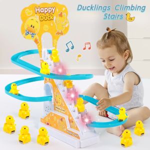 Internet Celebrity Little Duck Stair Climbing Track Toy Small Yellow Duck Electric Music Slide Toy