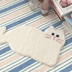 VIKAMA Cute Cat Plush Rug Warm and Comfortable Bedroom Decor Rug Non-Slip Indoor/Outdoor Entryway Mat Home Decor
