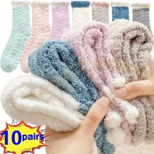 10 Pairs of Thick and Warm Winter Outdoor Womens Mid Tube Socks Cute and Comfortable Colorful Coral Fleece Floor Socks