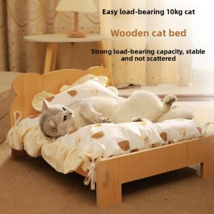 MONLEYTA | Princess Cat Bed Detachable Washable Solid Wood Pet Bed Cute Little Kitten Home Cozy Nest Pet Supplies For All Seasons