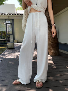 White Linen Slim Wide Leg Pants Womens Summer New Thin High Waist Slimming Loose Breathable Floor-Length Casual Trousers