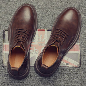 Mens Martin Boots Summer Casual High-Top Shoes Breathable Leather Mid-Calf Short Boots Retro Workwear Style round Toe Rubber Sole