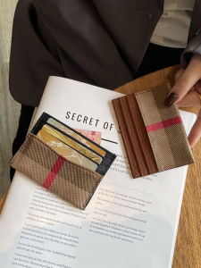 Classic Plaid High End One Piece Card Holder Multi Slot ID Wallet Small Leather Goods Fashionable Korean Style Contrast Color