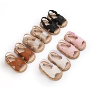 2023 Children Summer Shoes Newborn Infant Baby Girl Boy Soft Crib Shoes Infants Anti-slip Sneaker Striped Bow Prewalker 0-18M