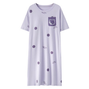 Womens Summer New Style Thin Short Sleeve Sleepwear with Chest Pad Modal Ice Silk Home Clothes Can Be Worn outside Print