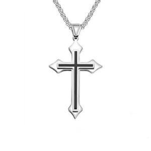 Vintage Gothic Hollow Cross Pendant Necklace Silver Color Cool Street Style For Men Women Gift Wholesale Neck Jewelry
