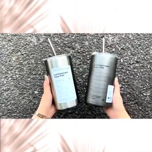 600ML 304 Stainless Steel Double -layer Cooler Coffee Cup Portable Reusable Thermos Water Tumbler Straw Coffee Mug