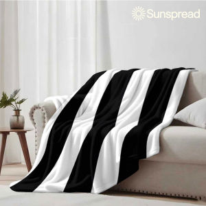 Beast Kingdom | Classic Black White Vertical Stripe Soft Warm Flannel Blanket Lightweight Cozy Christmas Halloween Home Decor Room
