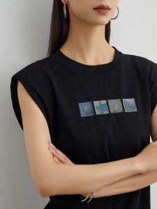 Black Printed Premium T-Shirt Dress Mid-Length Casual