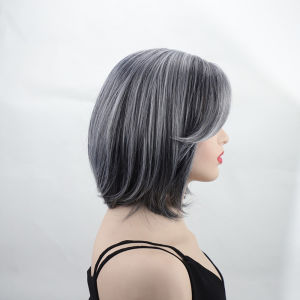 Grey Short Straight Hair Wig Sweet Cute Style Fiber Head Cover for Women Hair Extension Beautiful Hairdressing Front Bangs
