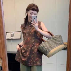 VKSOD | New Chinese Style National Trend Button Side Slit Wide Leg Pants Two Piece Set Womens Top Summer Loose Fit Trousers Ensemble